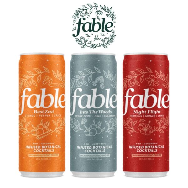 One of flavor of Fable Libation THC Infused Cocktails under the Fable logo.