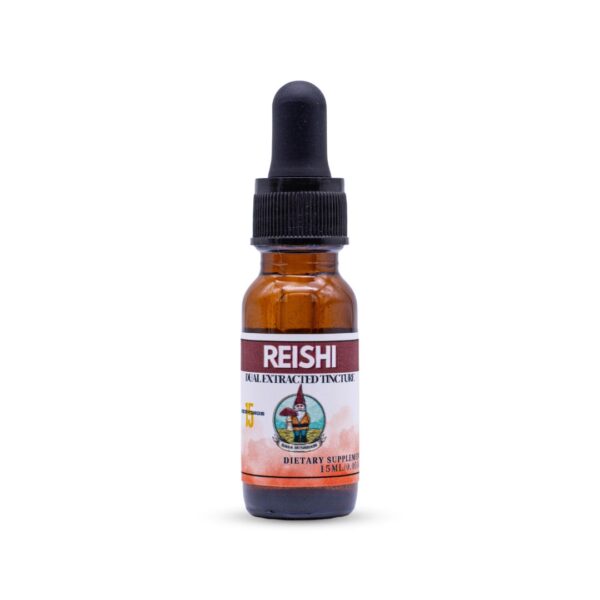 A single 15ml bottle of Hana Mushroom's Reishi Tincture sitting on a white background.