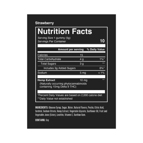 A nutritional panel for XBITES Strawberry Flavor on a white background.